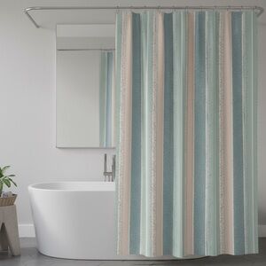 Wayfair Pastel Microdot Shower Curtain 70x72" Blue and Cream NWOT Pastel Neutral